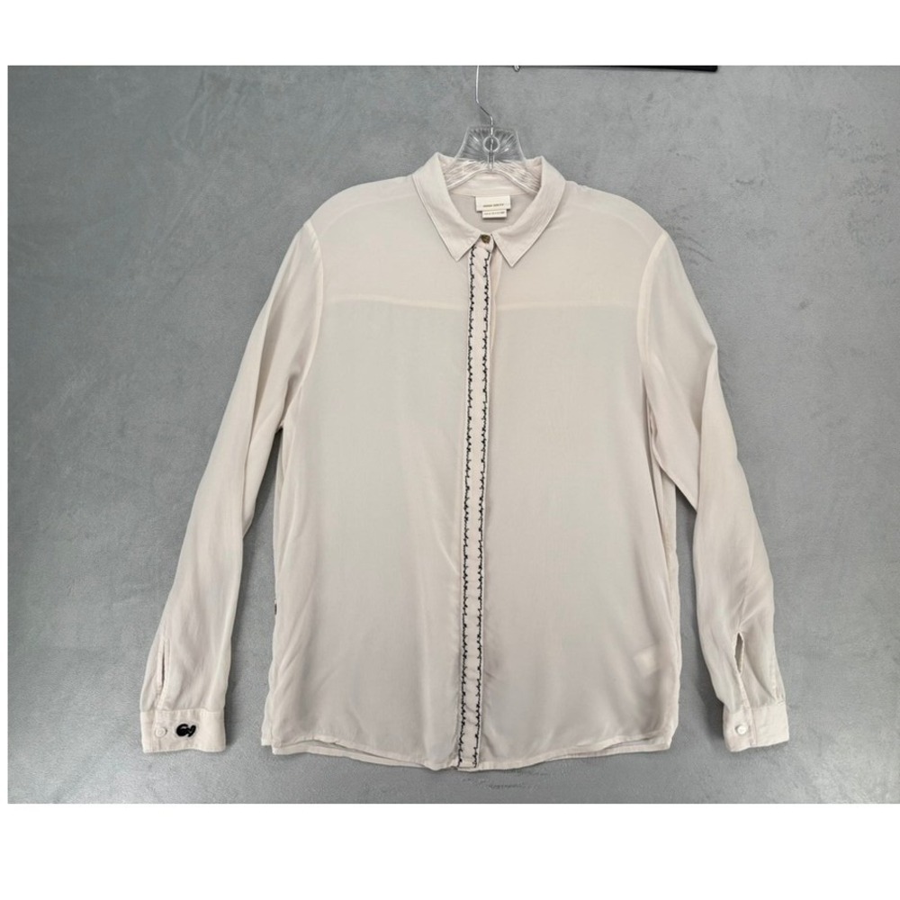 Vintage Y2K Miss Sixty Cream Embroidered Script Button Down Blouse Size Medium